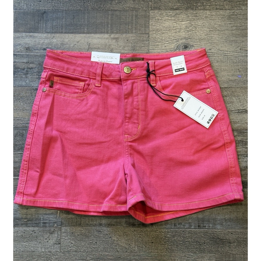 Judy Blue Pink Denim High Waist Stretch Shorts Sz M. NWT